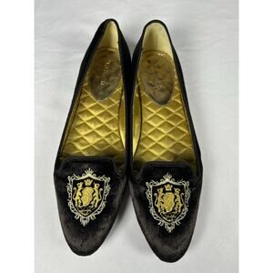 Unisa  dark black Velvet Flats Gold Embroidered Badger Womens 7 academia￼